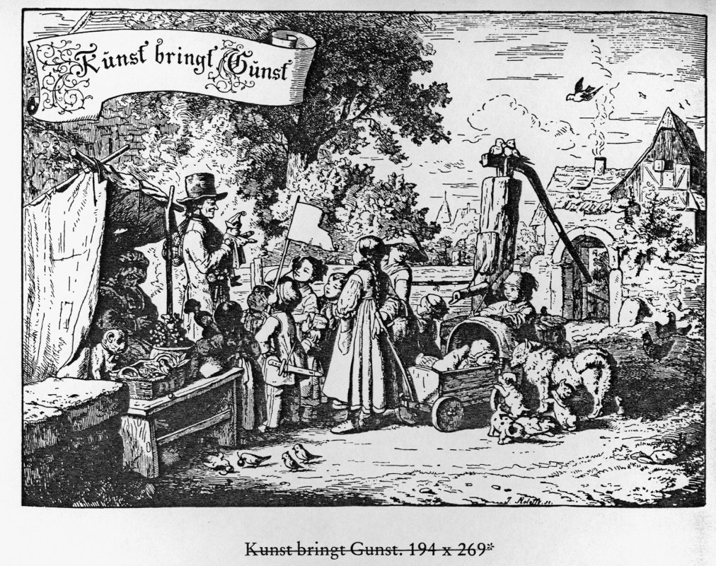 „Kunst bringt Gunst“, Holzschnitt von Ludwig Richter, 1857. Reproduktion: Archiv Bernstengel