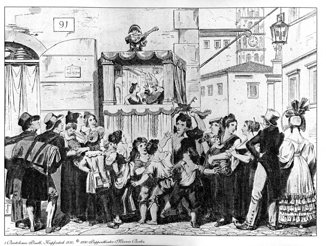 Pulchinella-Spiel, Kupferstich von Bartolomeo Pinelli, 1830. Reproduktion: Archiv Bernstengel