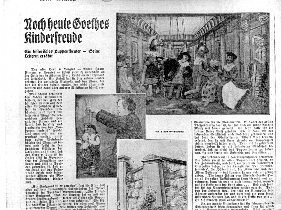 Szene aus „Die Ritter von Loschwitz“, Apel’s Marionettentheater. aus: DNN vom 25.10.1932