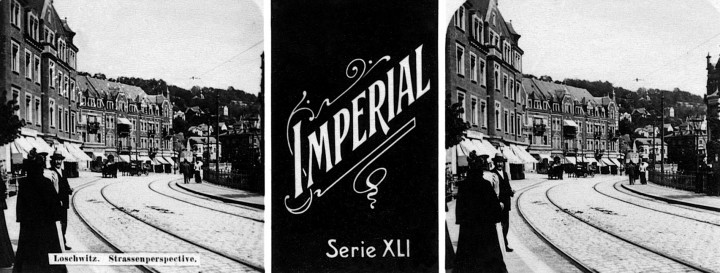 Stereo-Photographie des Körnerplatzes um 1900 als Zigarettenbild der Marke „Imperial”.