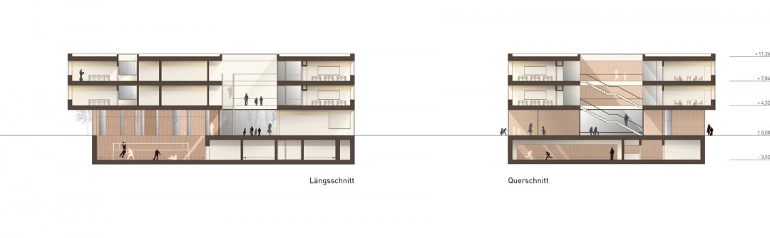 Längs- und Querschnitt (1. Preis). Abbildung: Architekturbüro „Raum und Bau“