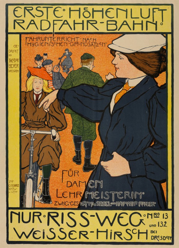 Johann Vincenz Cissarz: Erste Höhenluft-Radfahr-Bahn, 1897 Lithographie in 5 Farben