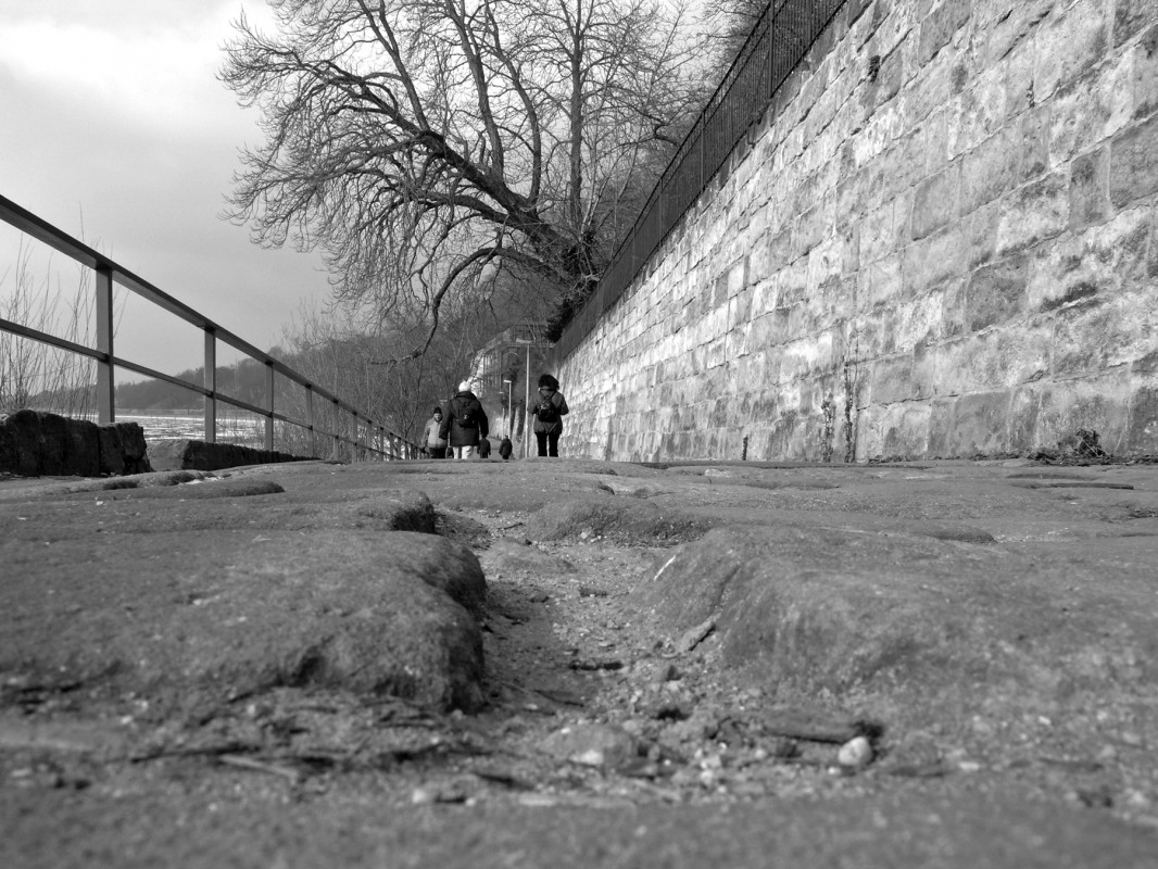 Ausgespülte Fugen, hochstehende Steine – der Körnerweg ist eine Holperstrecke. Foto: Holger Friebel