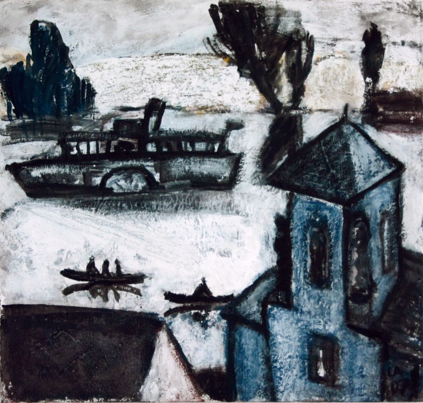 Ulla Andersson: „Ebldampfer“, Acryl auf Leinwand, 2007. Foto: Herbert Weinmann