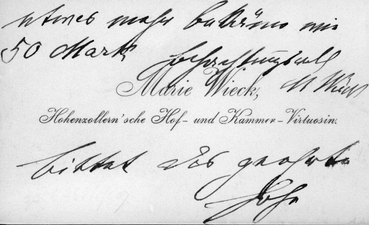 Visitenkarte der Marie Wieck. Abbildung: Sammlung Dr. S. Pietzsch