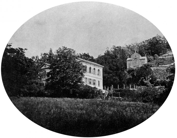 Die alte Königliche Villa mit Kapelle, August Kotzsch, um 1880. Archiv Eberhard Münzner