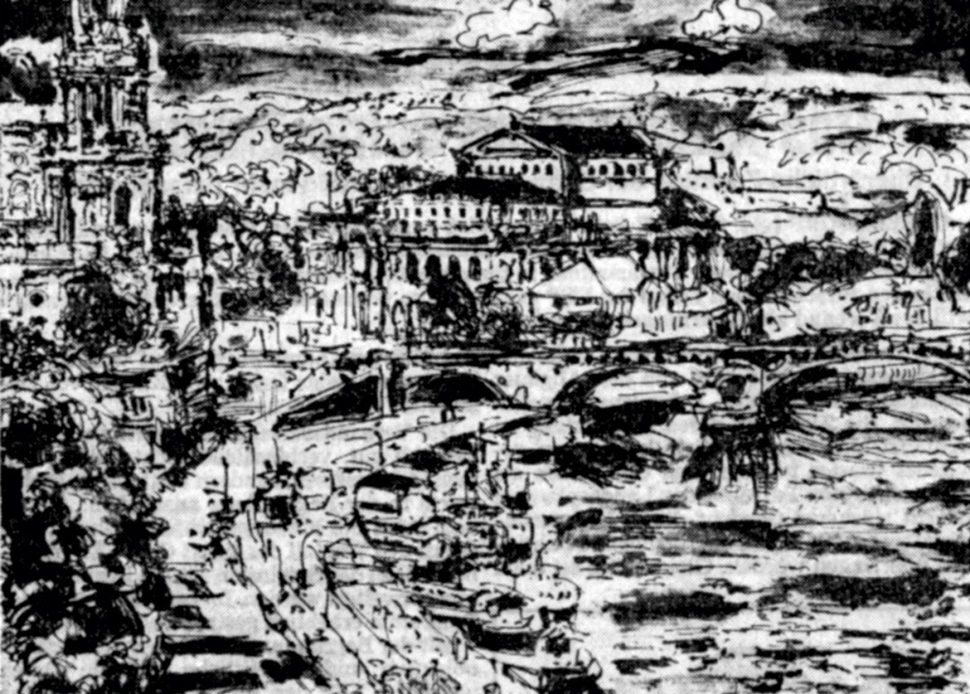 Hofkirche und Semperoper Lithografie von Ernst Hassebrauk. Foto: Erika Bachmann