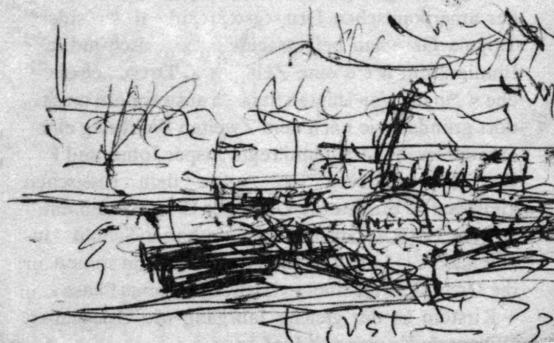 Elbdampfer an der Haltestelle Wachwitz Zeichnung: Dieter Hoffmann / Galerie Döbele