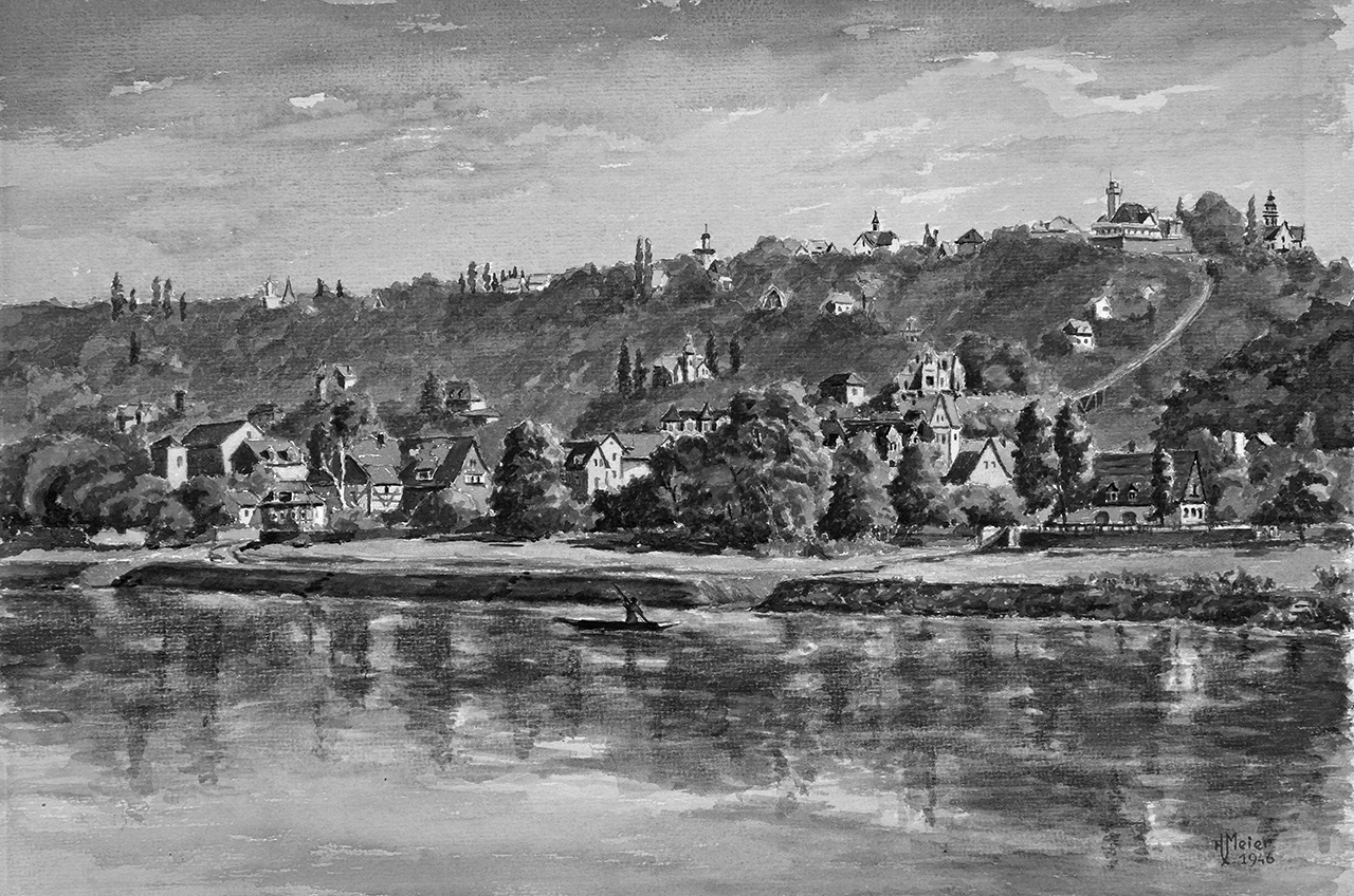 Loschwitzer Panorama auf einem Aquarell von Hans Meier. Abb.: Slg. Ernst Hirsch