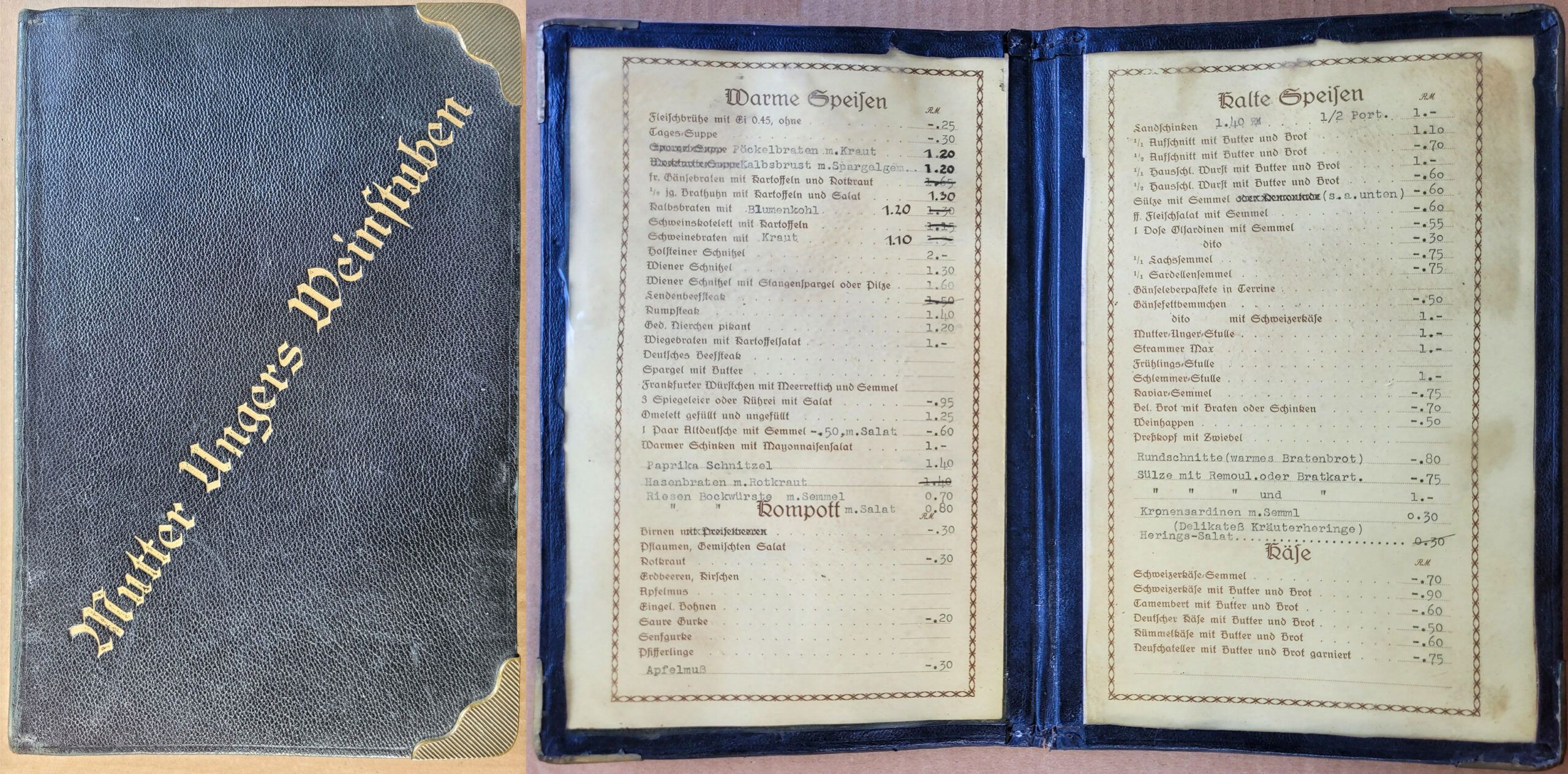 Speisekarte der Weinstube, dem Ortsverein als Geschenk übergeben von Kerstin Zschuppe. Foto: Jürgen Frohse